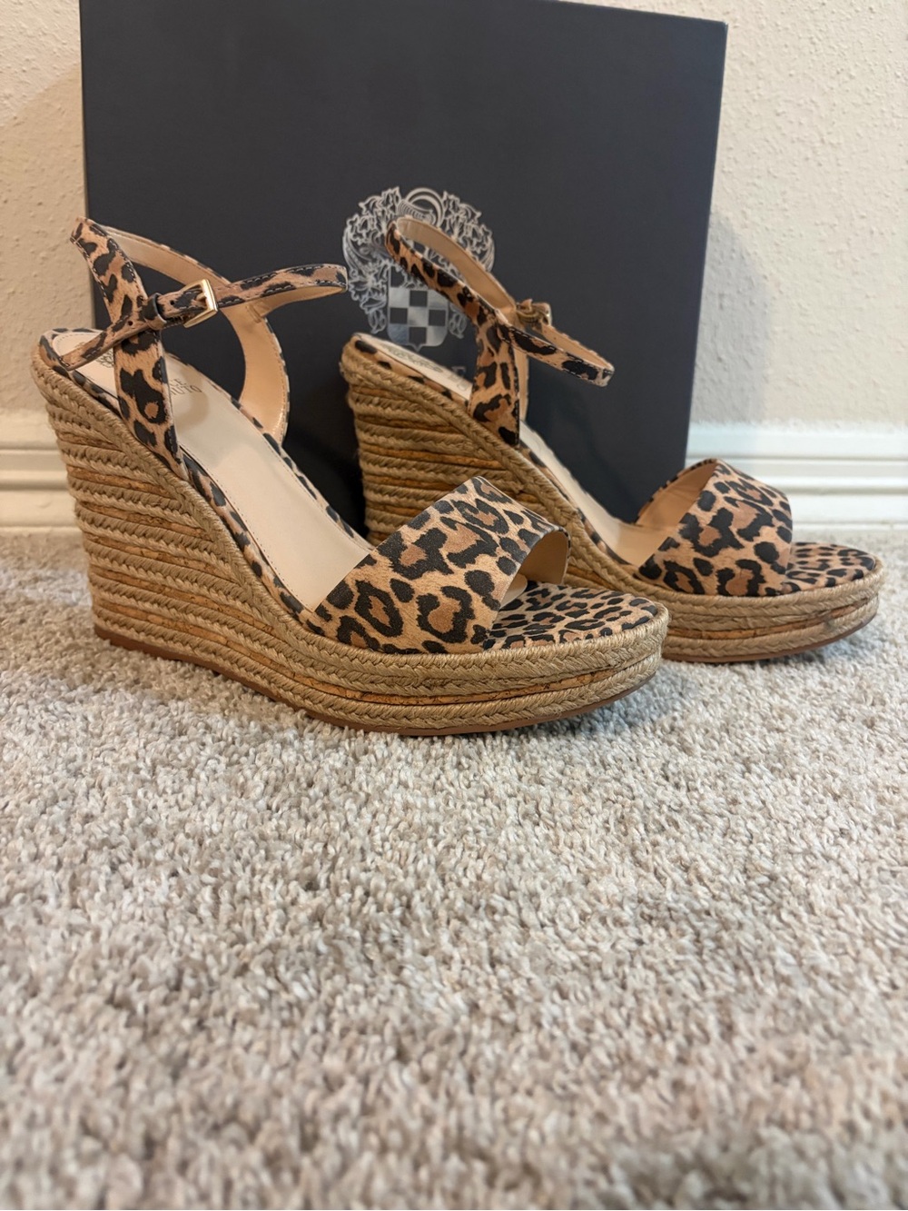 Vince Camuto Leopard Print Espadrille Wedge Sandals - Tan/Black